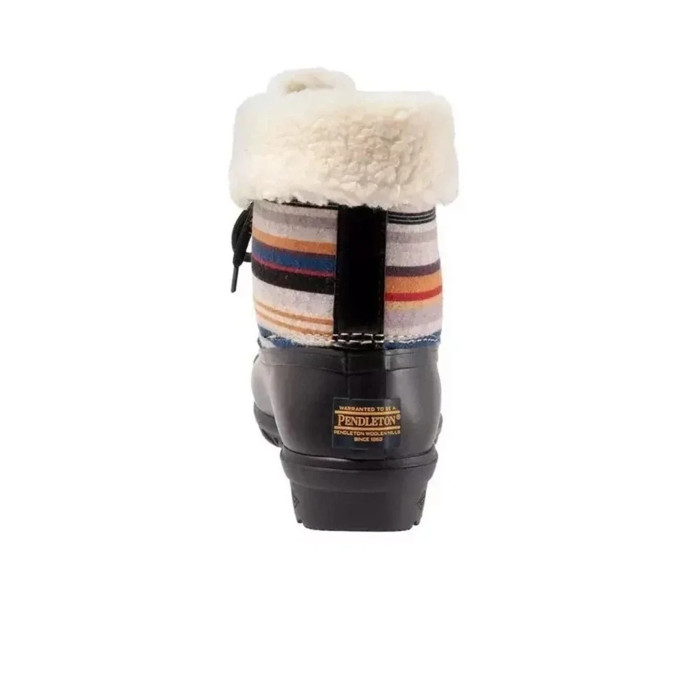 Pendleton‎ Bridger Stripe Mid Duck Waterproof Boots Women  Sz 7 Black Striped